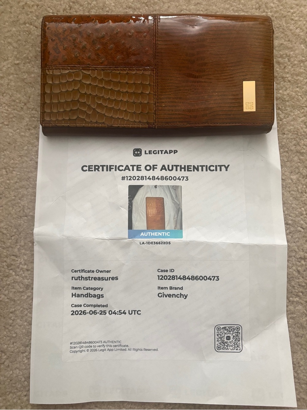 Givenchy Brown Croc-Embossed Leather Clutch with Gold Logo Plaque